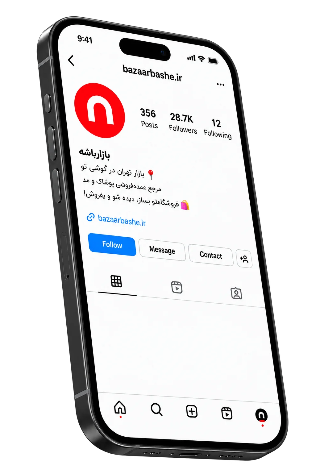 نمای صفحه اینستاگرام بازارباشه روی تلفن همراه